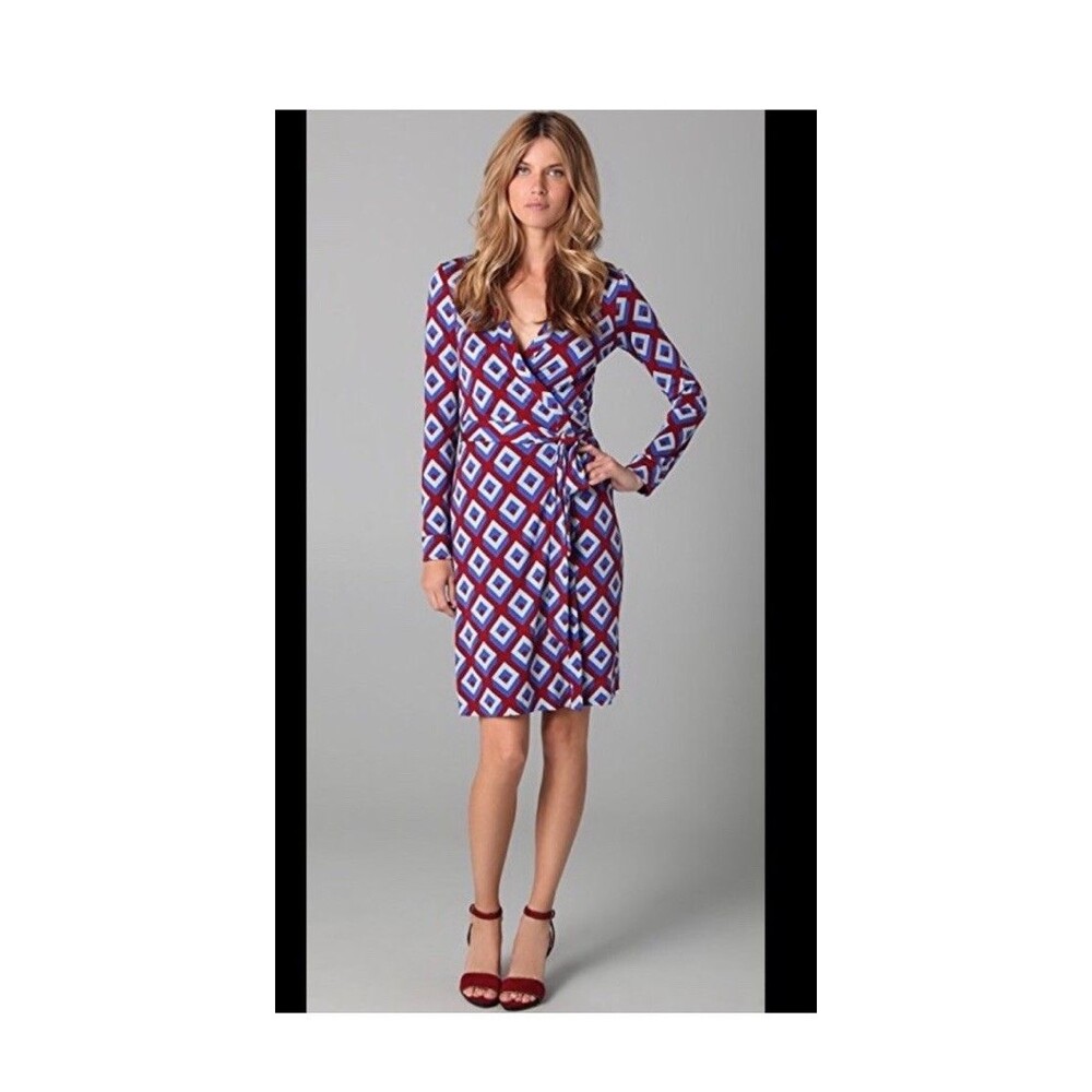 Diane von Furstenberg Silk Jersey Wrap Dress 8 Jeanne Geometric Boho Mob Wife